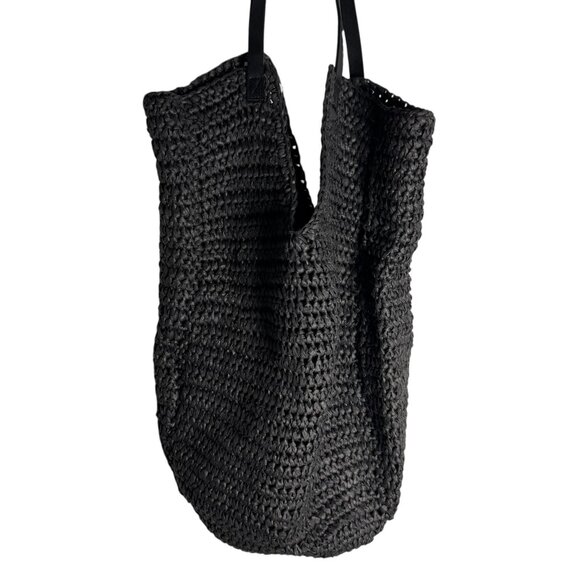 Banana Republic Factory Modern Straw Tote Bag Black Woven Handbag Paper - Picture 4 of 7